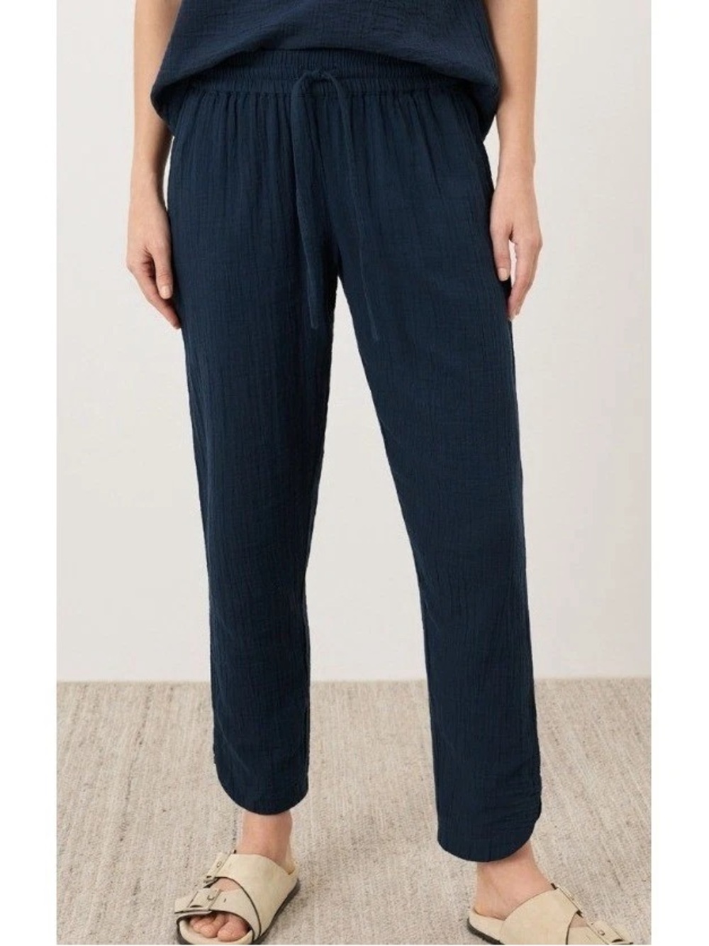 Pact Organic Cotton Coastal Double Gauze Tapered Pull On Pants Navy Size Medium